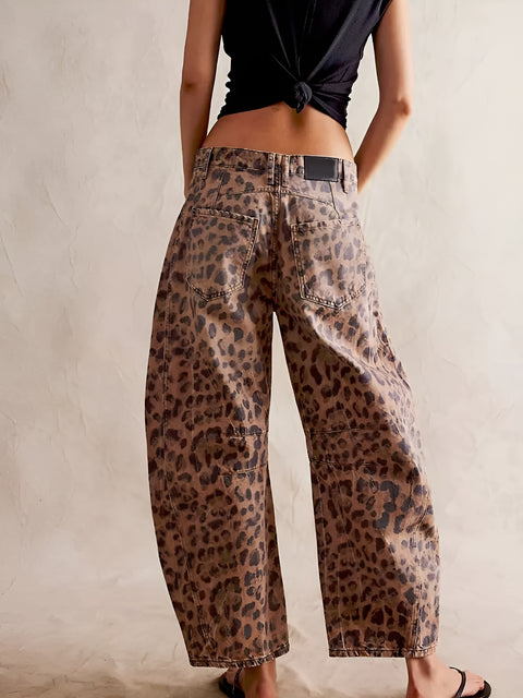 Leopard Print Barrel Jeans